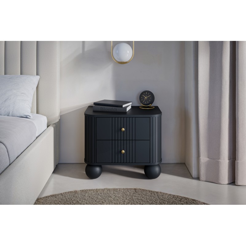Zestaw szafek nocnych Vesper 56 cm - czarny / złote uchwyty / nogi kule Zestaw szafek nocnych Vesper 56 cm - czarny / złote uchwyty / nogi kule