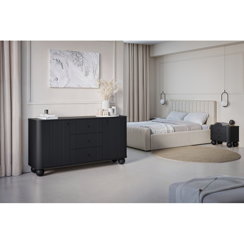 Zestaw szafek nocnych Vesper 56 cm - czarny / czarne uchwyty / nogi kule Zestaw szafek nocnych Vesper 56 cm - czarny / czarne uchwyty / nogi kule