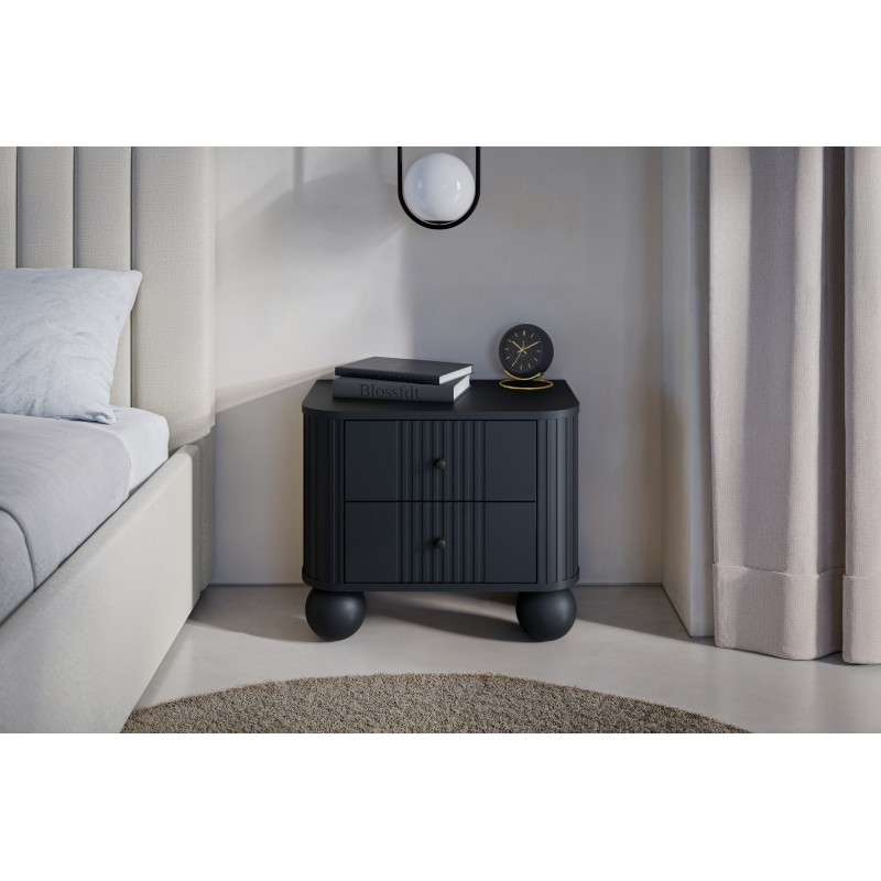 Zestaw szafek nocnych Vesper 56 cm - czarny / czarne uchwyty / nogi kule Zestaw szafek nocnych Vesper 56 cm - czarny / czarne uchwyty / nogi kule