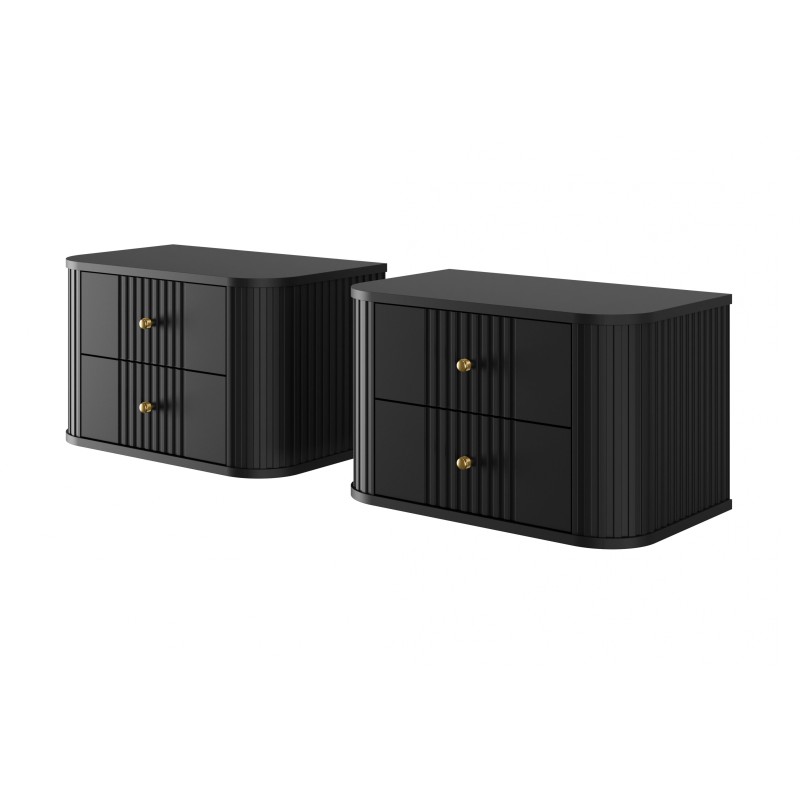 Zestaw szafek nocnych Vesper 56 cm - czarny/złote uchwyty