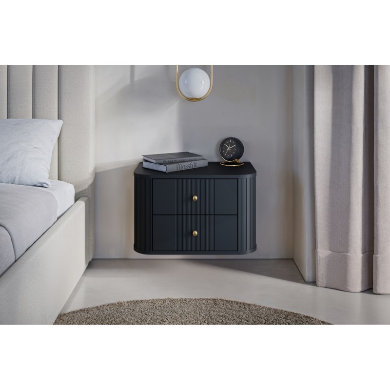 Zestaw szafek nocnych Vesper 56 cm wiszących - czarny / złote uchwyty Zestaw szafek nocnych Vesper 56 cm wiszących - czarny / złote uchwyty