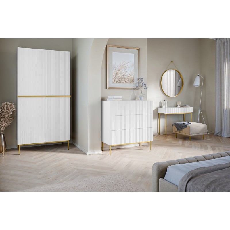 Komoda z szufladami Nicole 100 cm - biały mat / złote nóżki Komoda z szufladami Nicole 100 cm - biały mat / złote nóżki