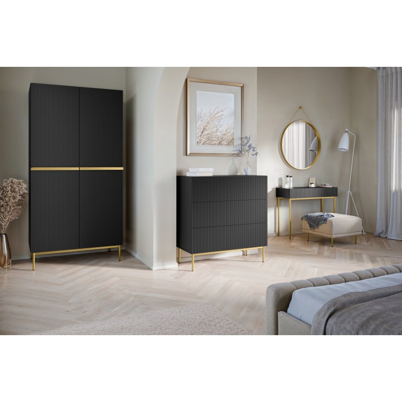 Komoda z szufladami Nicole 100 cm - czarny mat / złote nóżki Komoda z szufladami Nicole 100 cm - czarny mat / złote nóżki