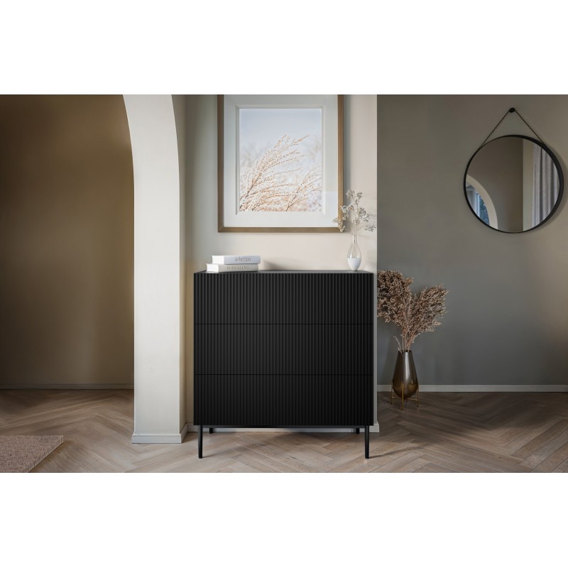 Komoda z szufladami Nicole 100 cm - czarny mat / czarne nóżki Komoda z szufladami Nicole 100 cm - czarny mat / czarne nóżki