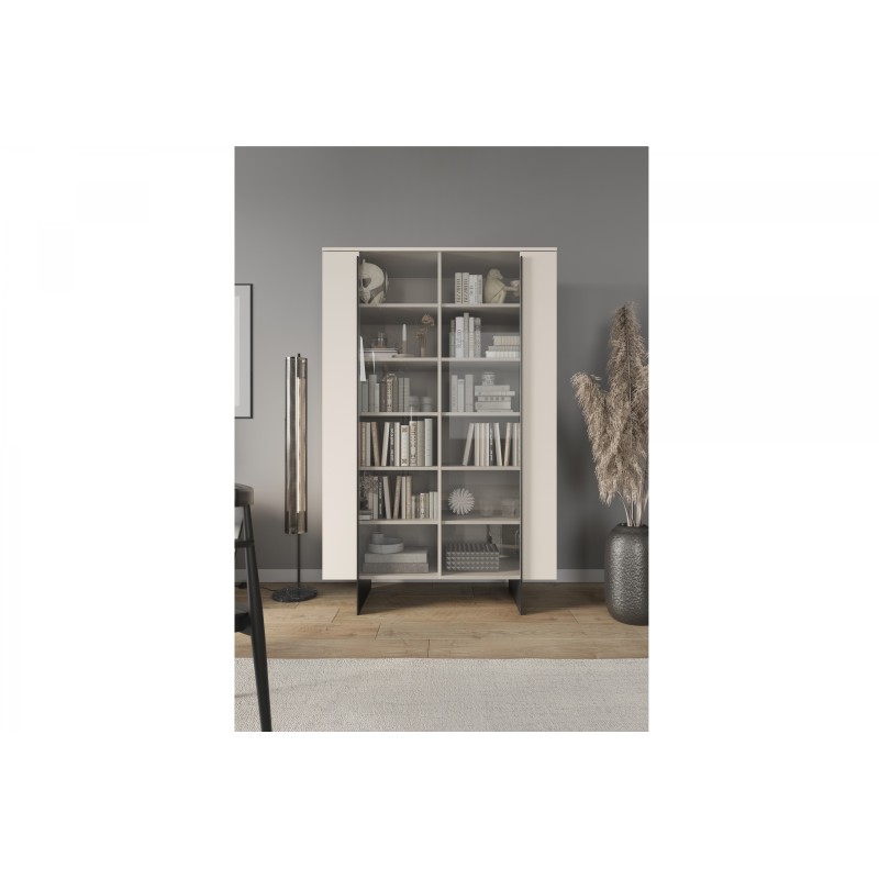 Witryna Larena z metalowymi nogami 120 cm - kaszmir / czarne nóżki Witryna Larena z metalowymi nogami 120 cm - kaszmir / czarne nóżki