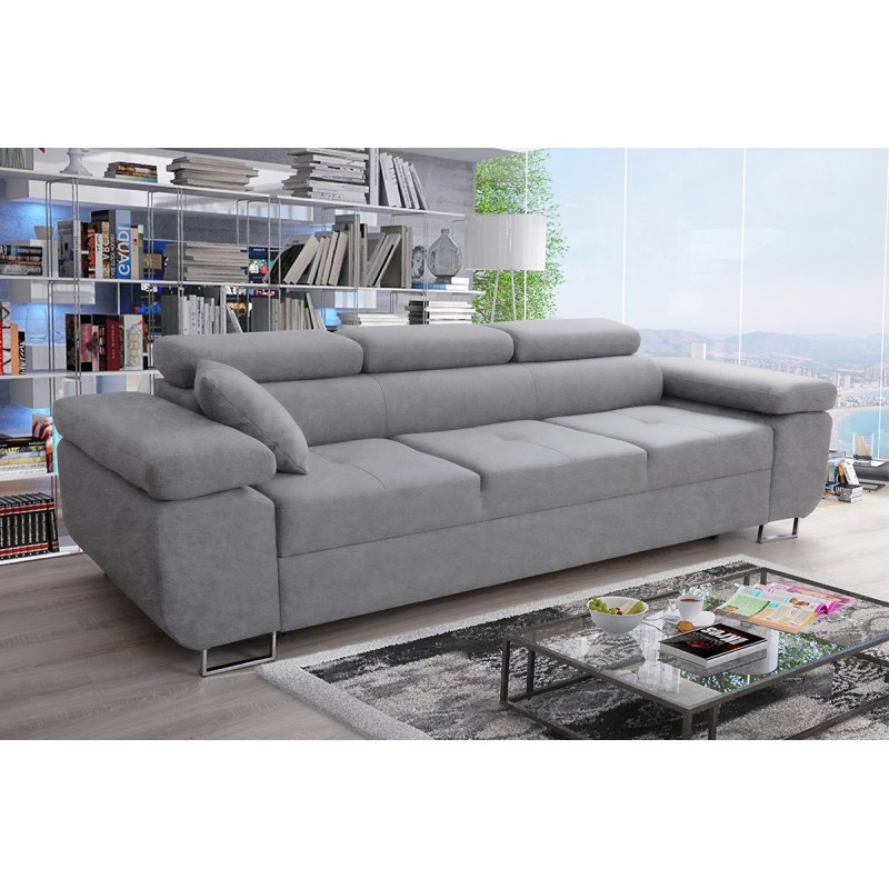 Sofa z funkcją spania Annabelle II z regulowanymi podłokietnikami - szary welwet łatwoczyszczący Zetta 302 / nogi chromowane
