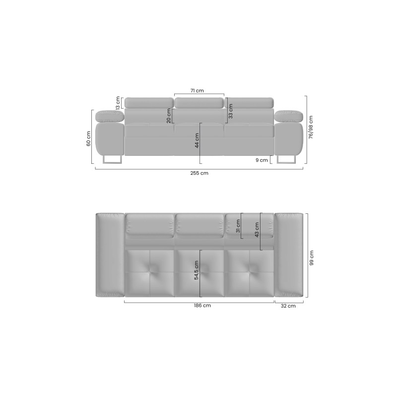 Sofa z funkcją spania Annabelle II z regulowanymi podłokietnikami - szary welwet łatwoczyszczący Zetta 302 / nogi chromowane
