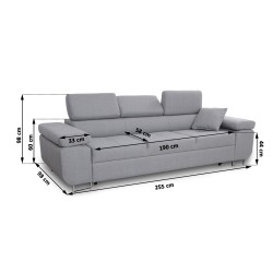 Sofa Annabelle II z funkcją spania i regulowanymi podłokietnikami - nogi czarne