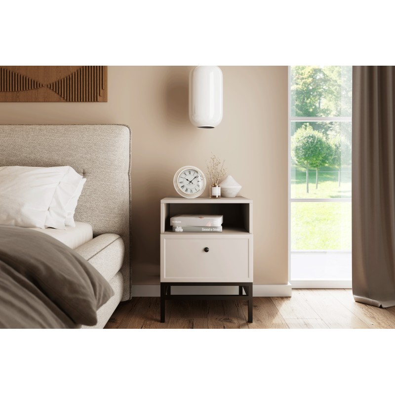 Szafka nocna Lorini z szufladą 45 cm - kaszmir / czarny uchwyt / stelaż Szafka nocna Lorini z szufladą 45 cm - kaszmir / czarny uchwyt / stelaż