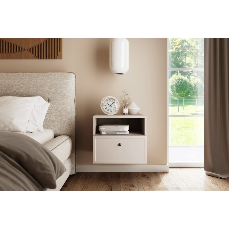 Szafka nocna wisząca Lorini z szufladą 45 cm - kaszmir / czarny uchwyt Szafka nocna wisząca Lorini z szufladą 45 cm - kaszmir / czarny uchwyt