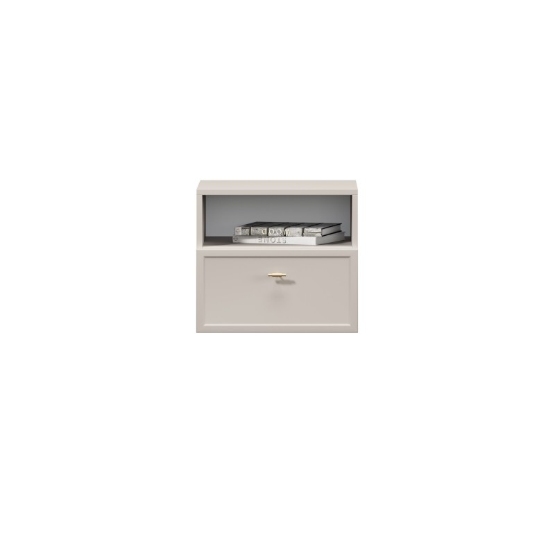 Szafka nocna wisząca Lorini z szufladą 45 cm - kaszmir / złoty uchwyt T-bar Szafka nocna wisząca Lorini z szufladą 45 cm - kaszmir / złoty uchwyt T-bar