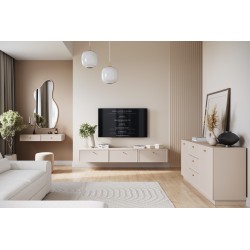 Konsola / toaletka wisząca Lorini 100 cm z szufladami - kaszmir / złote uchwyty Konsola / toaletka wisząca Lorini 100 cm z szufladami - kaszmir / złote uchwyty