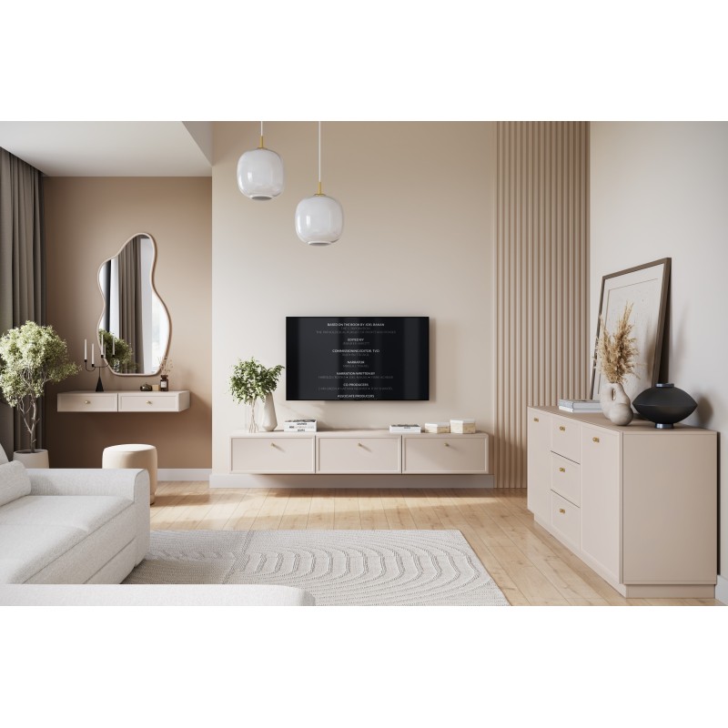 Konsola / toaletka wisząca Lorini 100 cm z szufladami - kaszmir / złote uchwyty Konsola / toaletka wisząca Lorini 100 cm z szufladami - kaszmir / złote uchwyty
