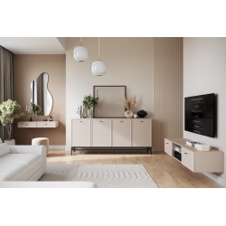 Konsola / toaletka wisząca Lorini 100 cm z szufladami - kaszmir / czarne uchwyty T-bar Konsola / toaletka wisząca Lorini 100 cm z szufladami - kaszmir / czarne uchwyty T-bar