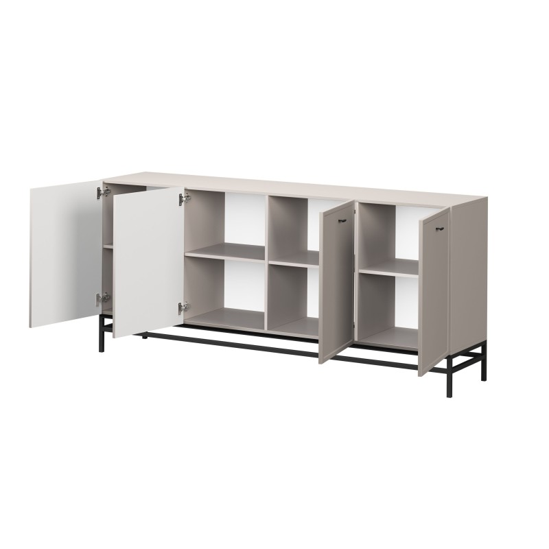 Komoda czterodrzwiowa Lorini 200 cm - kaszmir / czarne uchwyty T-bar / stelaż Komoda czterodrzwiowa Lorini 200 cm - kaszmir / czarne uchwyty T-bar / stelaż