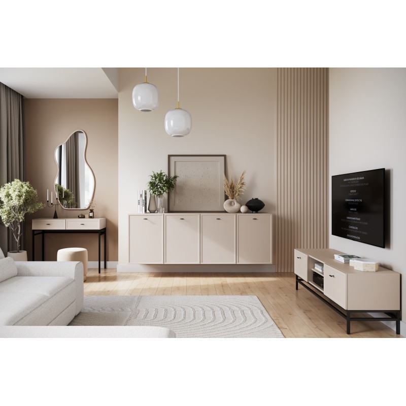 Komoda wisząca czterodrzwiowa Lorini 200 cm - kaszmir / czarne uchwyty T-bar Komoda wisząca czterodrzwiowa Lorini 200 cm - kaszmir / czarne uchwyty T-bar