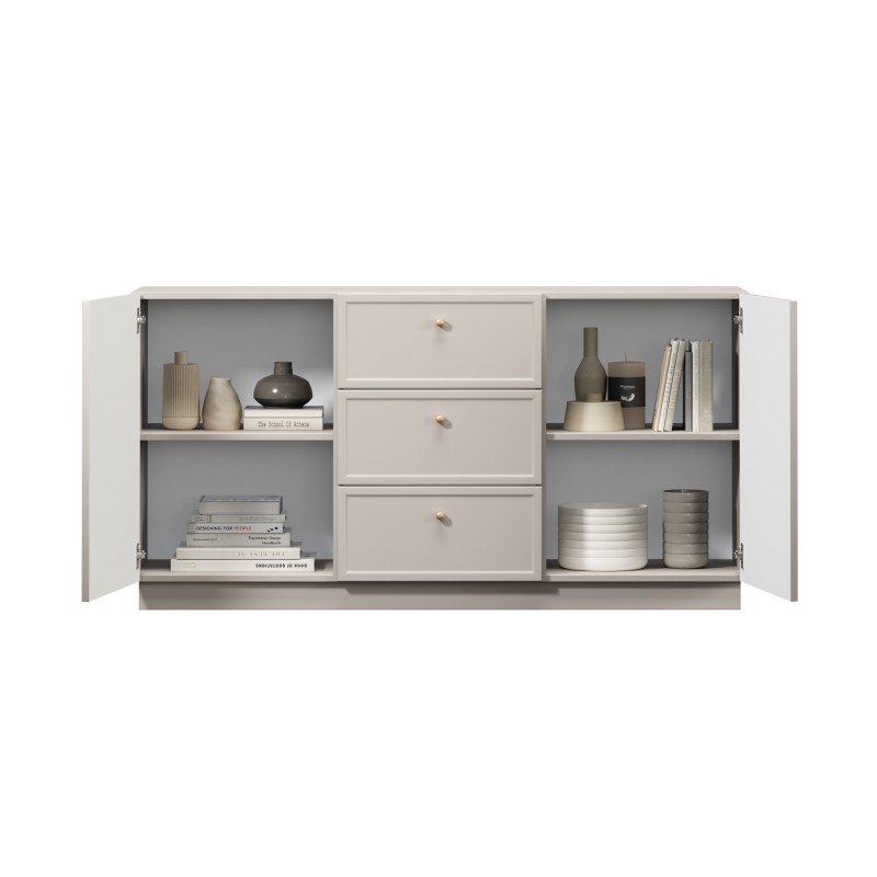 Komoda Lorini 150 cm z szufladami - kaszmir / złote uchwyty Komoda Lorini 150 cm z szufladami - kaszmir / złote uchwyty