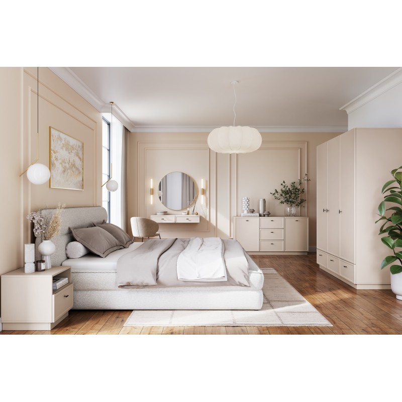 Komoda Lorini 150 cm z szufladami - kaszmir / czarne uchwyty T-bar Komoda Lorini 150 cm z szufladami - kaszmir / czarne uchwyty T-bar