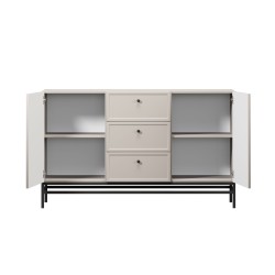 Komoda Lorini 150 cm z szufladami - kaszmir / czarne uchwyty / stelaż Komoda Lorini 150 cm z szufladami - kaszmir / czarne uchwyty / stelaż
