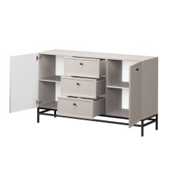 Komoda Lorini 150 cm z szufladami - kaszmir / czarne uchwyty / stelaż Komoda Lorini 150 cm z szufladami - kaszmir / czarne uchwyty / stelaż