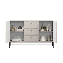 Komoda Lorini 150 cm z szufladami - kaszmir / czarne uchwyty / stelaż Komoda Lorini 150 cm z szufladami - kaszmir / czarne uchwyty / stelaż