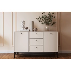 Komoda Lorini 150 cm z szufladami - kaszmir / czarne uchwyty / stelaż Komoda Lorini 150 cm z szufladami - kaszmir / czarne uchwyty / stelaż