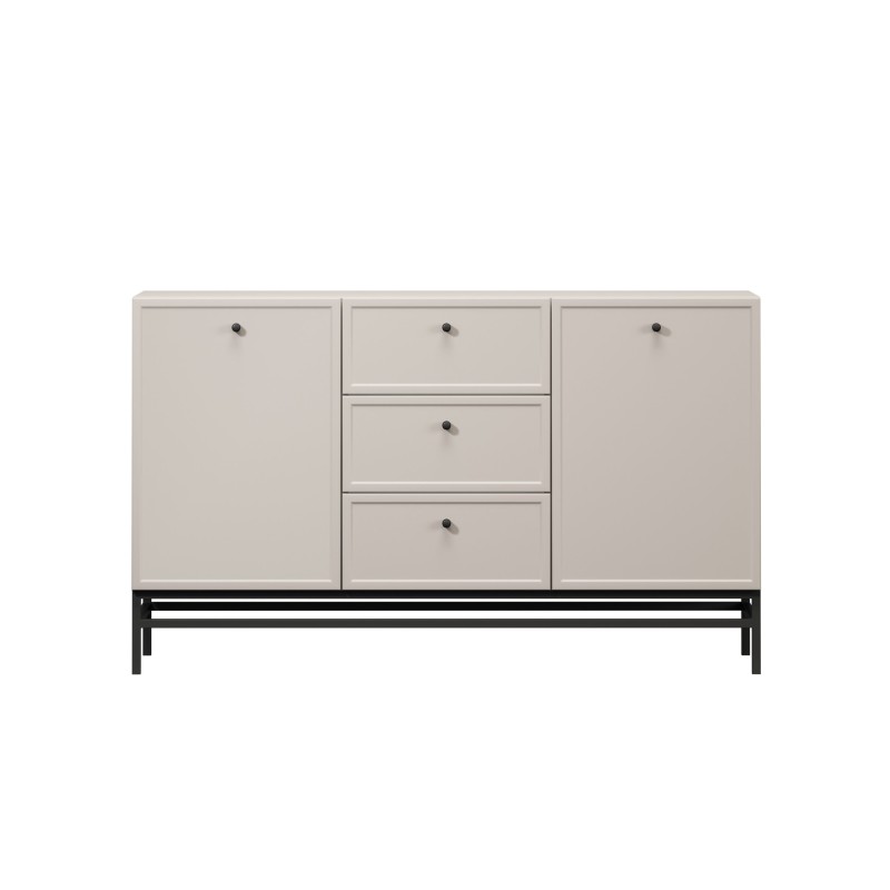 Komoda Lorini 150 cm z szufladami - kaszmir / czarne uchwyty / stelaż Komoda Lorini 150 cm z szufladami - kaszmir / czarne uchwyty / stelaż