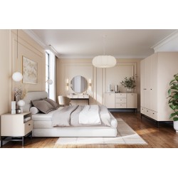 Komoda Lorini 150 cm z szufladami - kaszmir / czarne uchwyty / stelaż Komoda Lorini 150 cm z szufladami - kaszmir / czarne uchwyty / stelaż