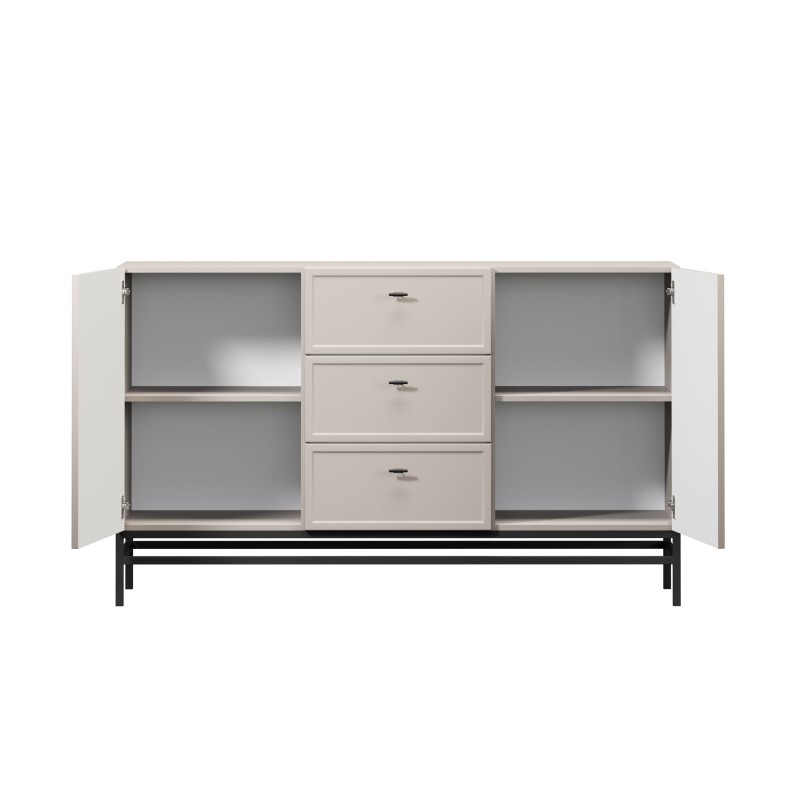 Komoda Lorini 150 cm z szufladami - kaszmir / czarne uchwyty T-bar / stelaż Komoda Lorini 150 cm z szufladami - kaszmir / czarne uchwyty T-bar / stelaż