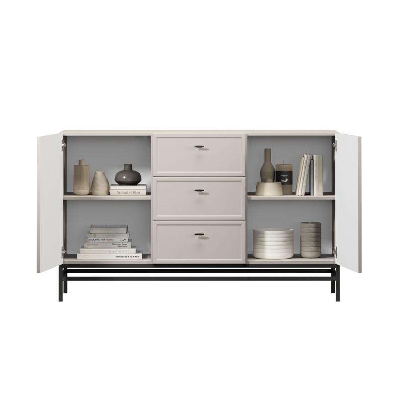 Komoda Lorini 150 cm z szufladami - kaszmir / czarne uchwyty T-bar / stelaż Komoda Lorini 150 cm z szufladami - kaszmir / czarne uchwyty T-bar / stelaż