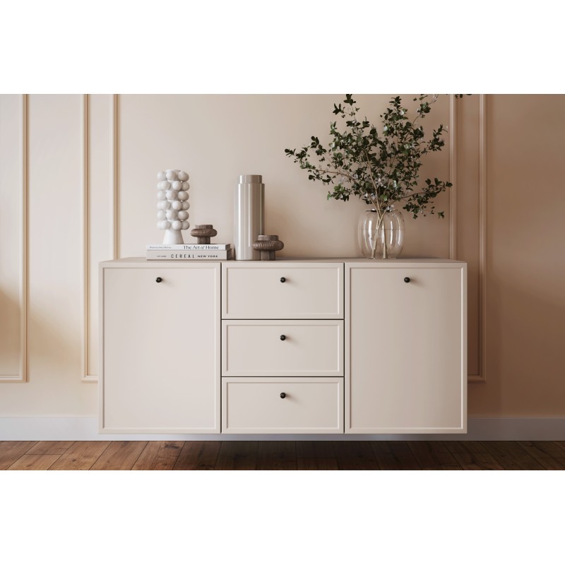 Komoda wisząca Lorini 150 cm z szufladami - kaszmir / czarne uchwyty Komoda wisząca Lorini 150 cm z szufladami - kaszmir / czarne uchwyty