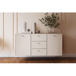 Komoda wisząca Lorini 150 cm z szufladami - kaszmir / czarne uchwyty T-bar Komoda wisząca Lorini 150 cm z szufladami - kaszmir / czarne uchwyty T-bar
