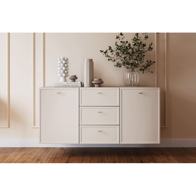 Komoda wisząca Lorini 150 cm z szufladami - kaszmir / złote uchwyty T-bar Komoda wisząca Lorini 150 cm z szufladami - kaszmir / złote uchwyty T-bar