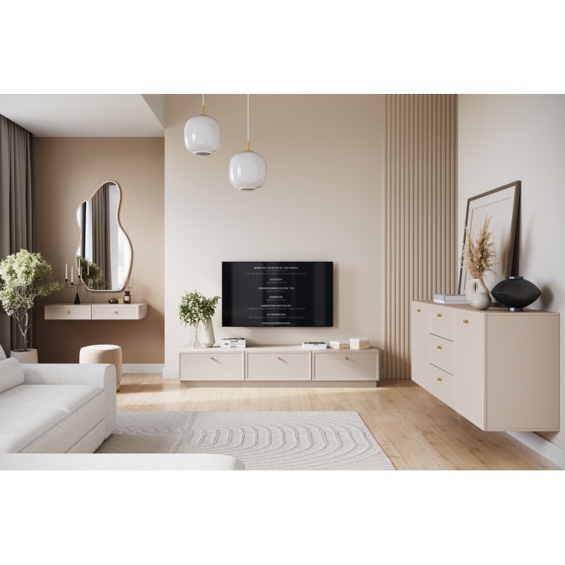 Szafka RTV Lorini 200 cm - kaszmir, złote uchwyty Szafka RTV Lorini 200 cm - kaszmir, złote uchwyty
