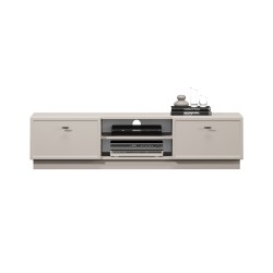 Szafka RTV Lorini 150 cm - kaszmir, czarne uchwyty T-bar