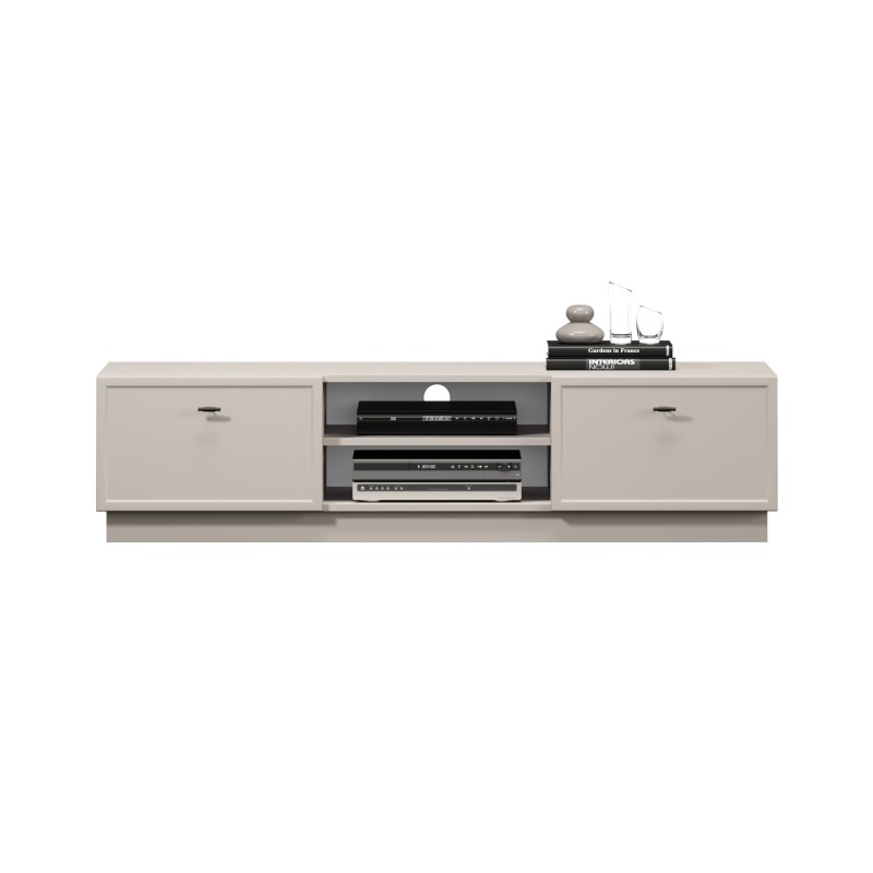 Szafka RTV Lorini 150 cm - kaszmir, czarne uchwyty T-bar