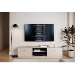 Szafka RTV Lorini 150 cm - kaszmir, czarne uchwyty T-bar