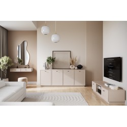 Szafka RTV Lorini 150 cm - kaszmir, czarne uchwyty T-bar