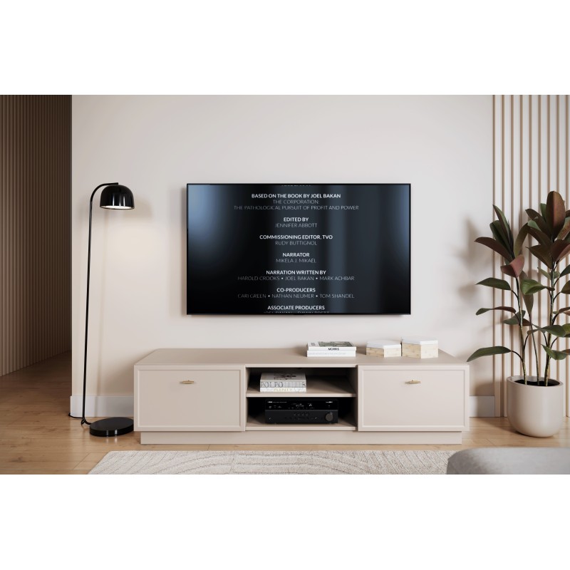 Szafka RTV Lorini 150 cm - kaszmir, złote uchwyty T-bar Szafka RTV Lorini 150 cm - kaszmir, złote uchwyty T-bar