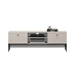 Szafka RTV Lorini 150 cm - kaszmir, czarne uchwyty