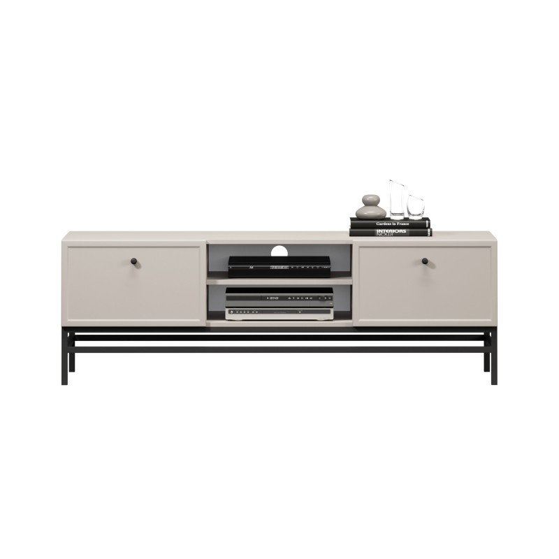 Szafka RTV Lorini 150 cm - kaszmir, czarne uchwyty