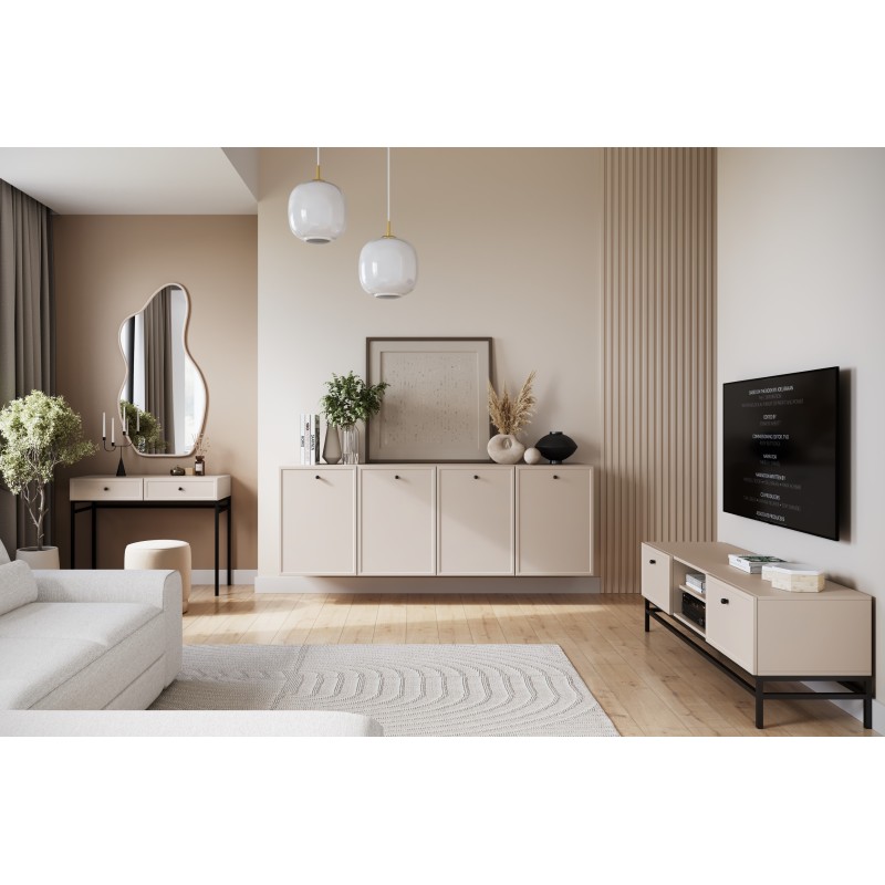 Szafka RTV Lorini 150 cm - kaszmir, czarne uchwyty