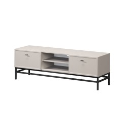 Szafka RTV Lorini 150 cm - kaszmir, czarne uchwyty T-bar