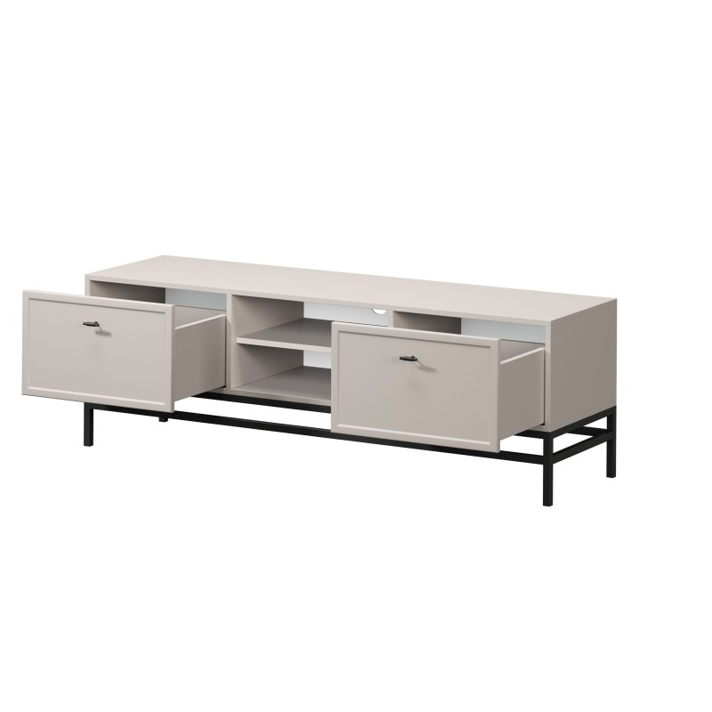 Szafka RTV Lorini 150 cm - kaszmir, czarne uchwyty T-bar Szafka RTV Lorini 150 cm - kaszmir, czarne uchwyty T-bar