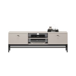 Szafka RTV Lorini 150 cm - kaszmir, czarne uchwyty T-bar Szafka RTV Lorini 150 cm - kaszmir, czarne uchwyty T-bar