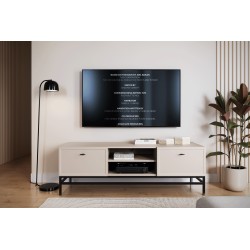 Szafka RTV Lorini 150 cm - kaszmir, czarne uchwyty T-bar Szafka RTV Lorini 150 cm - kaszmir, czarne uchwyty T-bar