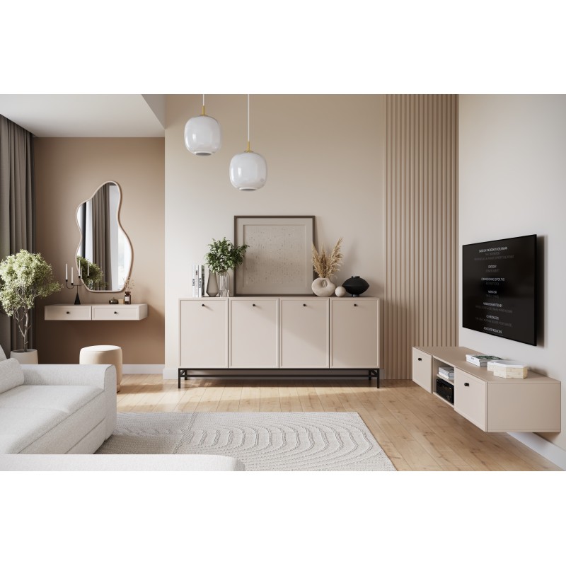 Szafka RTV wisząca Lorini 150 cm - kaszmir/czarne uchwyty