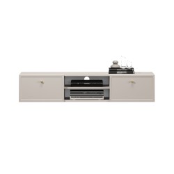 Szafka RTV wisząca Lorini 150 cm z szufladami - kaszmir / złote uchwyty Szafka RTV wisząca Lorini 150 cm z szufladami - kaszmir / złote uchwyty