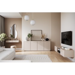 Szafka RTV wisząca Lorini 150 cm - kaszmir, złote uchwyty Szafka RTV wisząca Lorini 150 cm - kaszmir, złote uchwyty