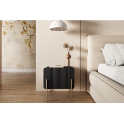 Szafka nocna Malmi 45 cm z szufladą - czarny mat / złote nóżki Szafka nocna Malmi 45 cm z szufladą - czarny mat / złote nóżki